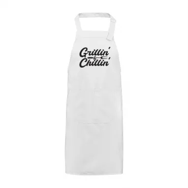Șorț Brodat Text Grillin & Chillin Cadou Special Femei Bărbați Bucătar Grill Barbeque