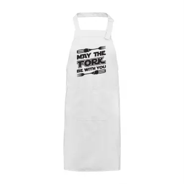 Șorț Brodat Text May The Fork Cadou Special Femei Bărbați Bucătar Grill Barbeque Petrecere