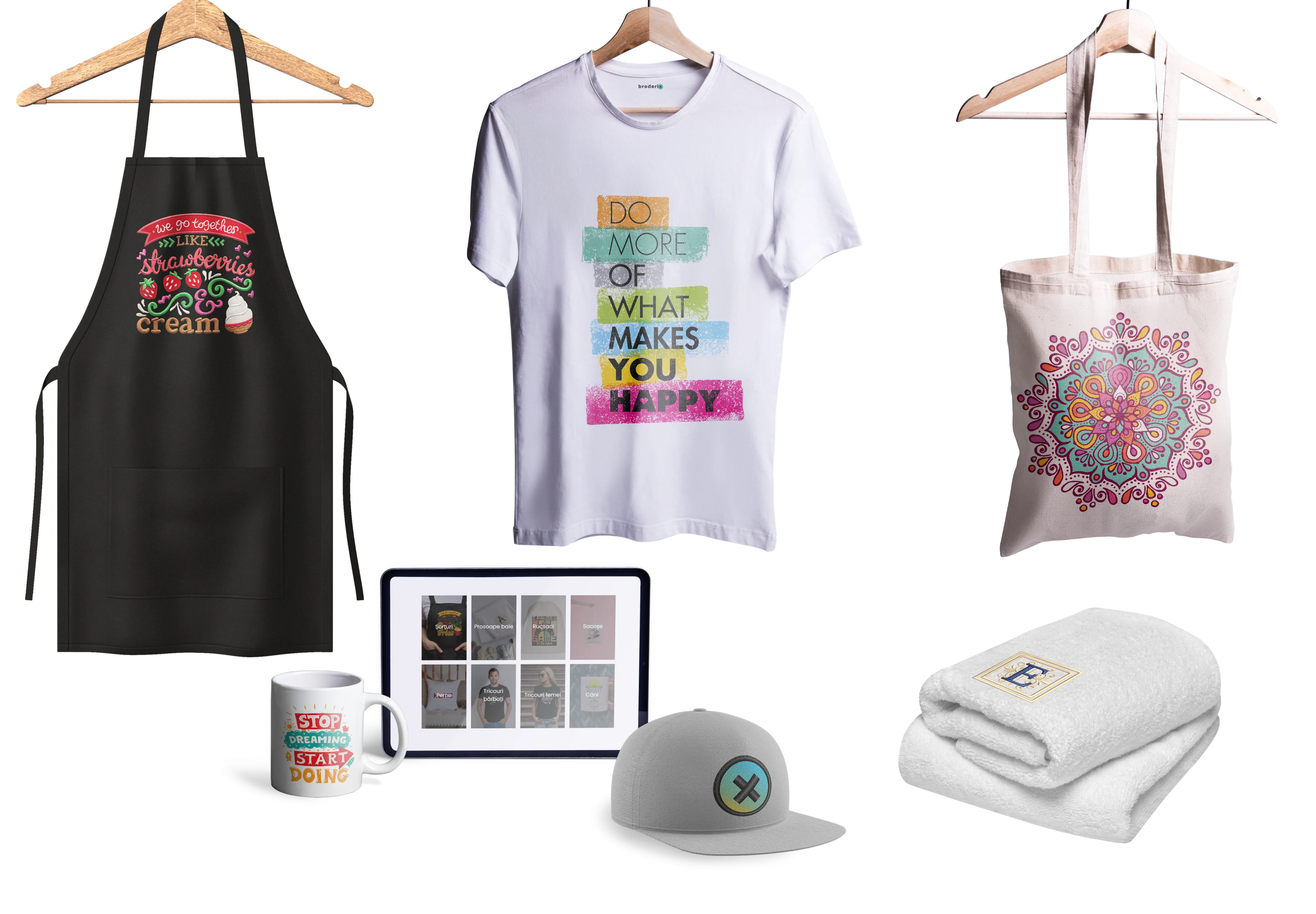 Produse personalizate Imprimare Broderie Broderix Print House Cluj Napoca Florești Tricouri Șorțuri Șepci Căni Prosoape Plăsuțe Rucsacuri Ghiozdane personalizate